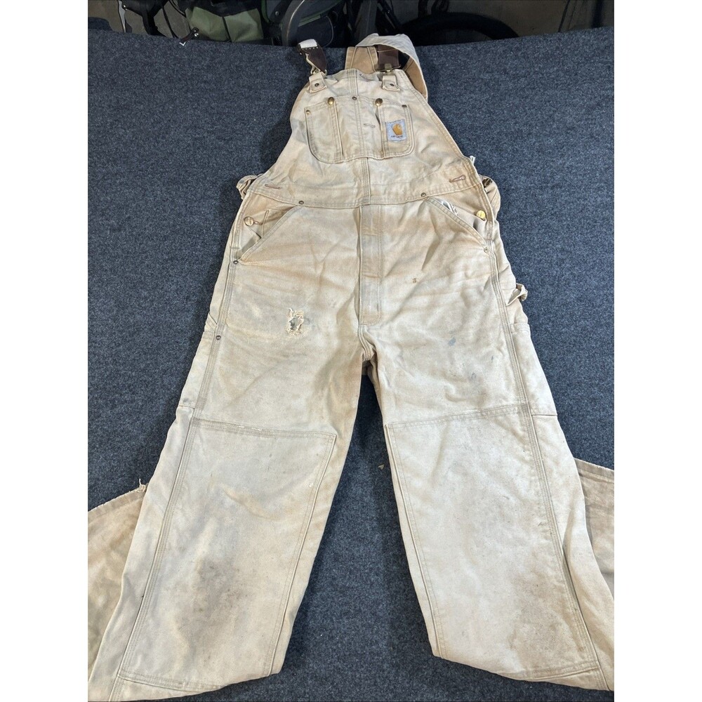 Vintage Carhartt Overalls R01 BRN 34x36 Made in USA Distressed Duck Workwear